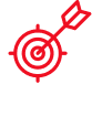 Bannière blanche avec cible rouge et flèche en plein centre, symbolisant succès, objectifs atteints et précision.