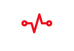 Cœur blanc avec tracé de battement rouge, flanqué de deux haltères blancs. Représente la santé cardiaque, le fitness et l'entraînement.